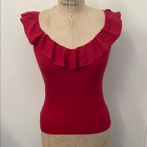 Cherry Red Reformation Ribbed Ruffle Tee M
